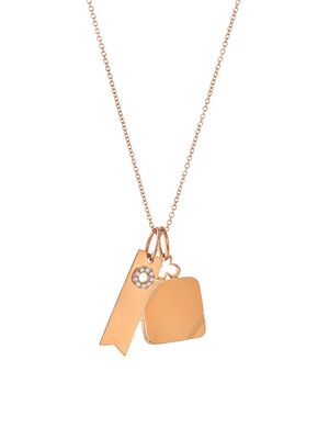 Women's 14K & 18K Rose Gold & Diamond Small Pillow Locket & Ribbon Tag 2-Charm Necklace - Rose Gold - Rose Gold - Size Small