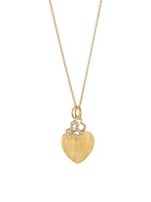 Women's 14K & 18K Yellow Gold & Diamond Large Hidden Heart & Trefoil 2-Charm Necklace - Yellow Gold - Yellow Gold - Size Large