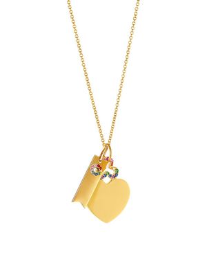 Women's 14K & 18K Yellow Gold & Multicolor-Stone Ribbon Tag & Large Hidden Heart 2-Charm Necklace - Yellow Gold - Yellow Gold - Size Large
