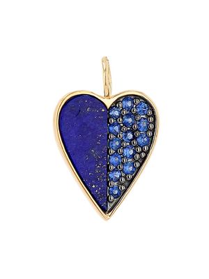Women's 14K Gold, Sapphire & Lapis Lazuli Heart Charm - Sapphire - Sapphire