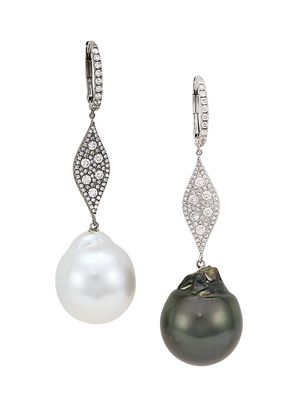 Women's 14K White & Black Gold, Diamond & Pearl Drop Earrings - Black