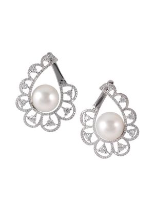 Women's 14K White Gold, Australian Pearl & 1.65 TCW Diamond Floral Drop Earrings - White Gold - White Gold
