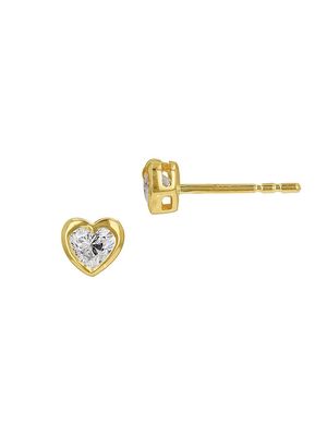 Women's 14K Yellow Gold & 0.03 Diamond Heart Stud Earrings - Yellow Gold - Yellow Gold