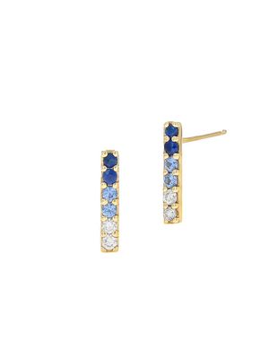 Women's 14K Yellow Gold & 0.06 TCW Sapphire Ombré Bar Earrings - Blue - Blue