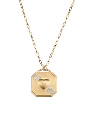 Women's 14K Yellow Gold & Diamond Puffy-Heart Pendant Necklace - Yellow Gold