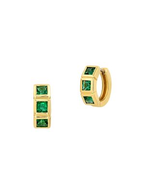 Women's 14K Yellow Gold & Emerald Framed Huggie Hoop Earrings - Emerald - Emerald