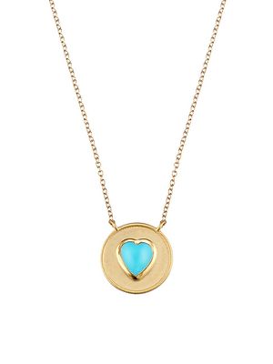 Women's 14K Yellow Gold & Turquoise Heart Pendant Necklace - Turquoise