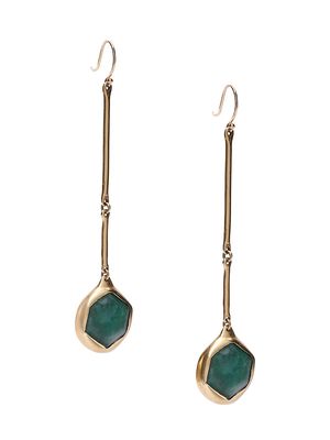 Women's 18K Gold & Emerald Linear Drop Earrings - Emerald - Emerald