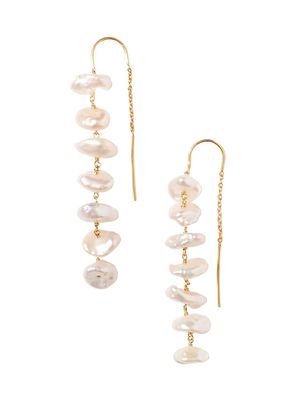 Women's 18K Gold-Plate & Keshi Pearl Threader Earrings - White Pearl - White Pearl