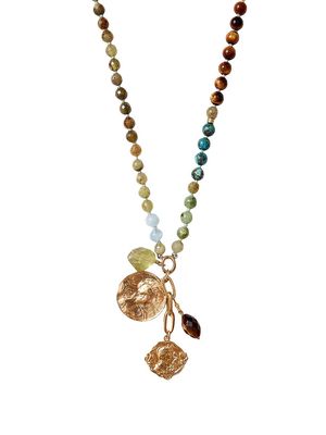 Women's 18K Gold-Plate & Multi-Stone Charm Necklace - Green Mix - Green Mix