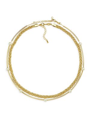 Women's 18K Gold-Plate & Pearl Bar & Braided Chain 2-Piece Necklace Set - Gold
