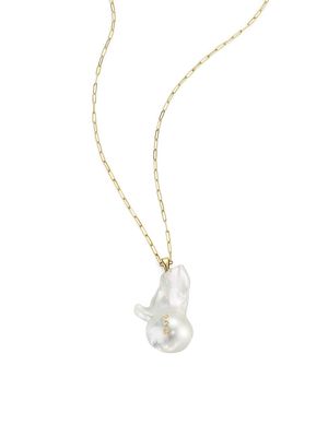 Women's 18K-Gold-Vermeil-Plated, Diamond & Baroque Pearl Necklace - Yellow Gold - Yellow Gold