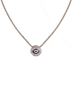 Women's 18K Rose Gold, Diamond & Blue Enamel Evil Eye Chain Necklace - Blue