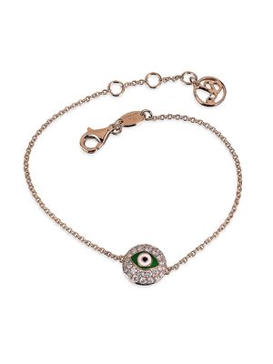 Women's 18K Rose Gold, Diamond & Green Enamel Evil Eye Chain Bracelet - Green