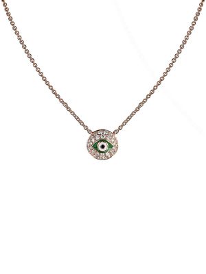 Women's 18K Rose Gold, Diamond & Green Enamel Evil Eye Chain Necklace - Green