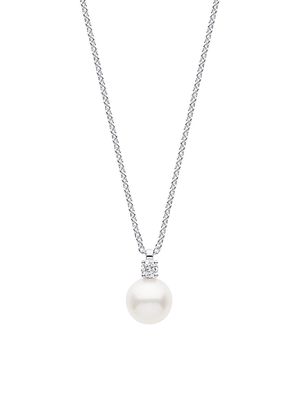Women's 18K White Gold, 0.09 TCW Diamond & Akoya Pearl Pendant Necklace - White Gold
