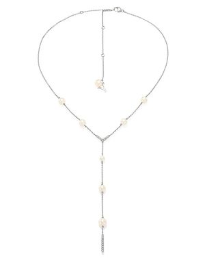 Women's 18K White Gold, 4-6.5MM Freshwater Pearl, & 0.19 TCW Diamond Y Necklace - White Gold