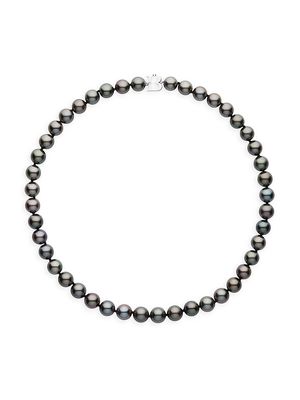 Women's 18K White Gold & Tahitian Pearls Logo-Clasp Necklace - White Gold
