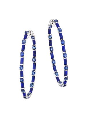 Women's 18K White Gold, Blue Sapphire & Lapis Lazuli Oval Hoop Earrings - White Gold