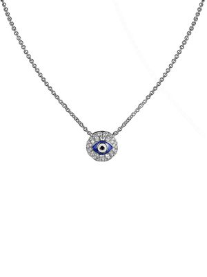 Women's 18K White Gold, Diamond & Blue Enamel Evil Eye Chain Necklace - Blue