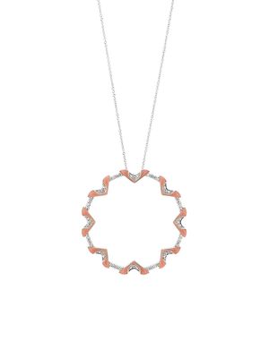 Women's 18K White Gold, Diamond & Enamel Necklace - Coral - Coral
