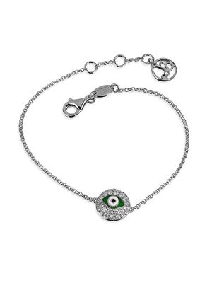 Women's 18K White Gold, Diamond & Green Enamel Evil Eye Chain Bracelet - Green