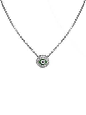 Women's 18K White Gold, Diamond & Green Enamel Evil Eye Chain Necklace - Green