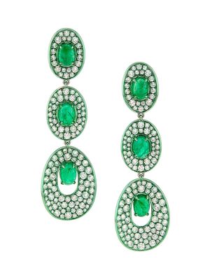 Women's 18K White Gold, Emerald & 4.92 TCW Diamond Drop Earrings - Green