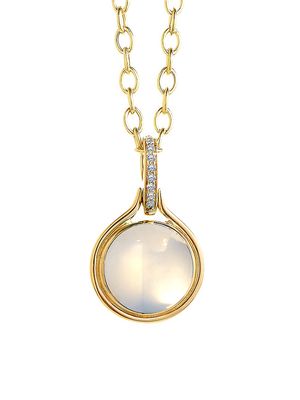 Women's 18K Yellow Gold, 0.05 TCW Diamond & Moon Quartz Candy Pendant Necklace - Moon Quartz - Moon Quartz