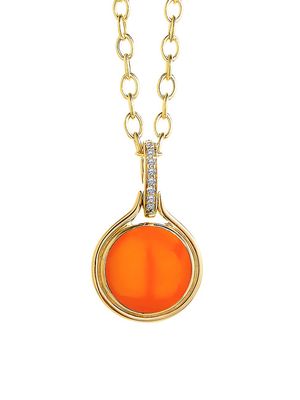 Women's 18K Yellow Gold, 0.05 TCW Diamond & Orange Chalcedony Candy Pendant Necklace - Orange - Orange