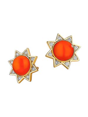 Women's 18K Yellow Gold, 0.2 TCW Diamond & Orange Chalcedony Cosmic Star Stud Earrings - Orange - Orange