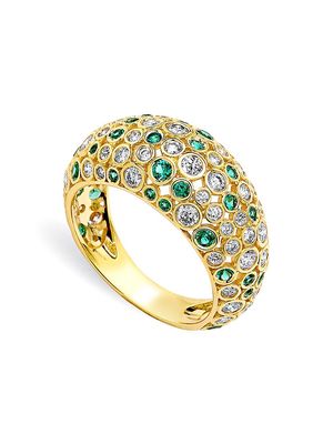 Women's 18K Yellow Gold, 1.20 TCW Diamond & Emerald Cosmic Dome Ring - Emerald - Size 7 - Emerald - Size 7