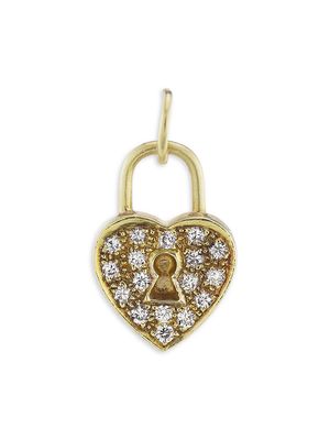 Women's 18K Yellow Gold & Diamond Heart Lock Charm - Gold - Gold