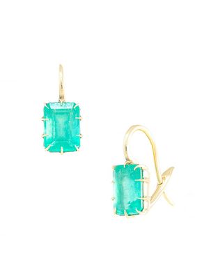 Women's 18K Yellow Gold & Emerald Drop Earrings - Green - Green