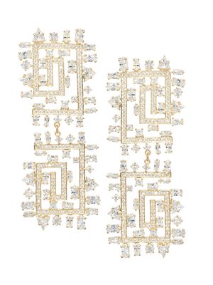 Women's 1920 14K-Yellow-And-White-Gold Vermeil & Crystal Drop Earrings - Yellow Gold