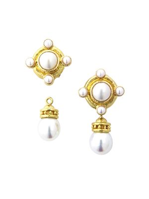 Women's 19K Yellow Gold & 9MM Pearl Drop Stud Earrings - Pearl - Pearl
