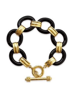 Women's 19K Yellow Gold & Black Jade Chain Bracelet - Black