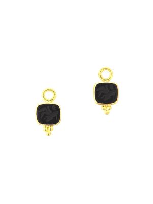 Women's 19K Yellow Gold & Venetian Glass Intaglio Black 'Pegasus, Goddess and Moon' Earring Charms - Black - Black
