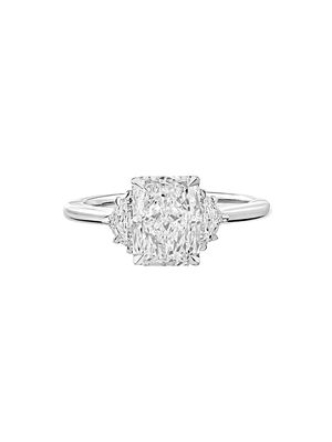 Women's 2.33 CTW Very Light Pink Radiant Cut Three Stone Diamond Cocktail Ring with Epolet Side Stones in Platinum - Size 4 - Light Pink - Size 4