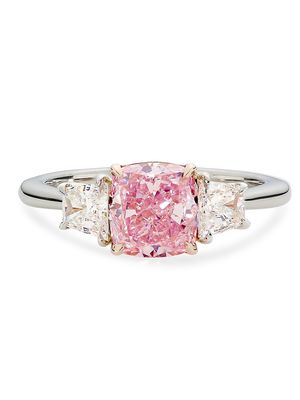 Women's 2.65 CTW Fancy Purplish Pink Radiant Diamond Three-Stone Cocktail Ring with Trapezoid Side Stones in 18kt Rose Gold and Platinum - Size 4 - Pink - Size 4