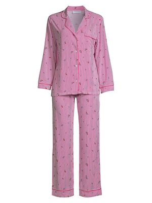 Women's 2-Piece Raspberry Ditsy Stripe Pajama Set - Pink - Size XS - Pink - Size XS