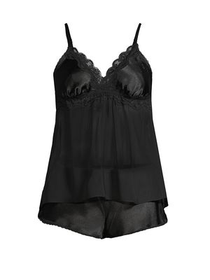 Women's 2-Piece Satin Camisole & Shorts Set - Black - Size XS - Black - Size XS