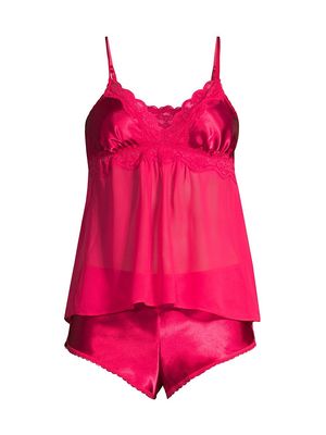 Women's 2-Piece Satin Camisole & Shorts Set - Bright Red - Size XS - Bright Red - Size XS