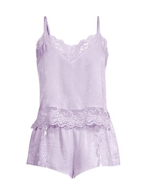Women's 2-Piece Violet Satin Lace-Trim Cami Short Set - Hushed Lilac - Size XS - Hushed Lilac - Size XS