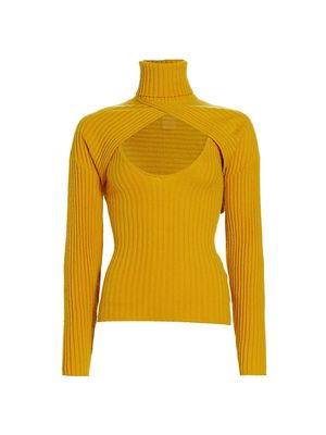 Women's 2-Piece Wool Cashmere Turtleneck Sweater Set - Gold - Size Large - Gold - Size Large