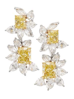 Women's 20.15 CTW Fancy Intense Yellow and White Diamond Dangling Cluster Earrings in 18kt Gold - Yellow