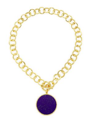 Women's 22K Gold-Plated & Lapis Lazuli Hammered Chain Pendant Necklace - Yellow Gold