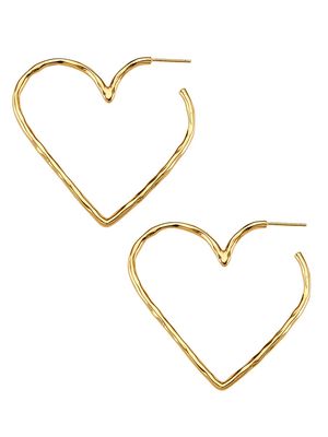 Women's 22K Gold-Plated Brushed Gold Skinny Heart Hoops - Yellow Gold