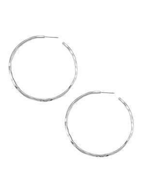 Women's 22K Gold-Plated Thin Hammered Sterling Silver Hoops - Silver