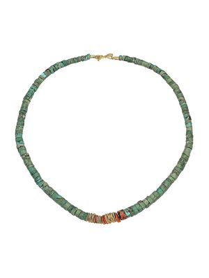 Women's 22K Yellow Gold, Turquoise, & Coral Beaded Necklace - Yellow Gold - Yellow Gold